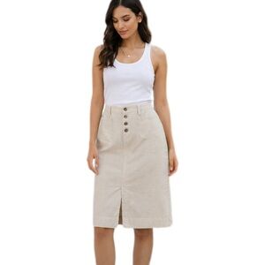 Eddie Bauer Denim Skirt Off White Button Fly Knee Length Skirt Size 6